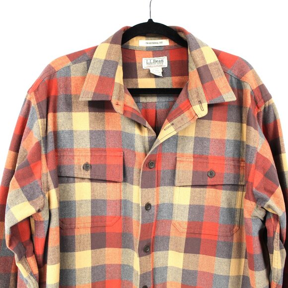 2014 L.L. Bean Apple Cinnamon Checkered Plaid Chamois Button Down Shirt XL Tall - Picture 2 of 5